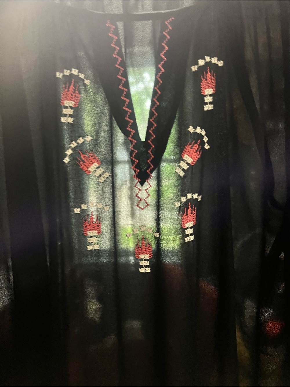 Forever 21 Black Midi Dress with Red & Cream Embroidery